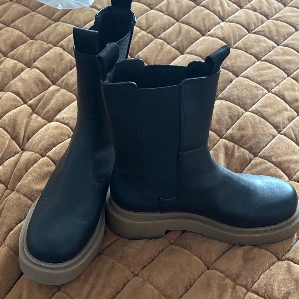 H&M Black Combat Boots with Tan Soles